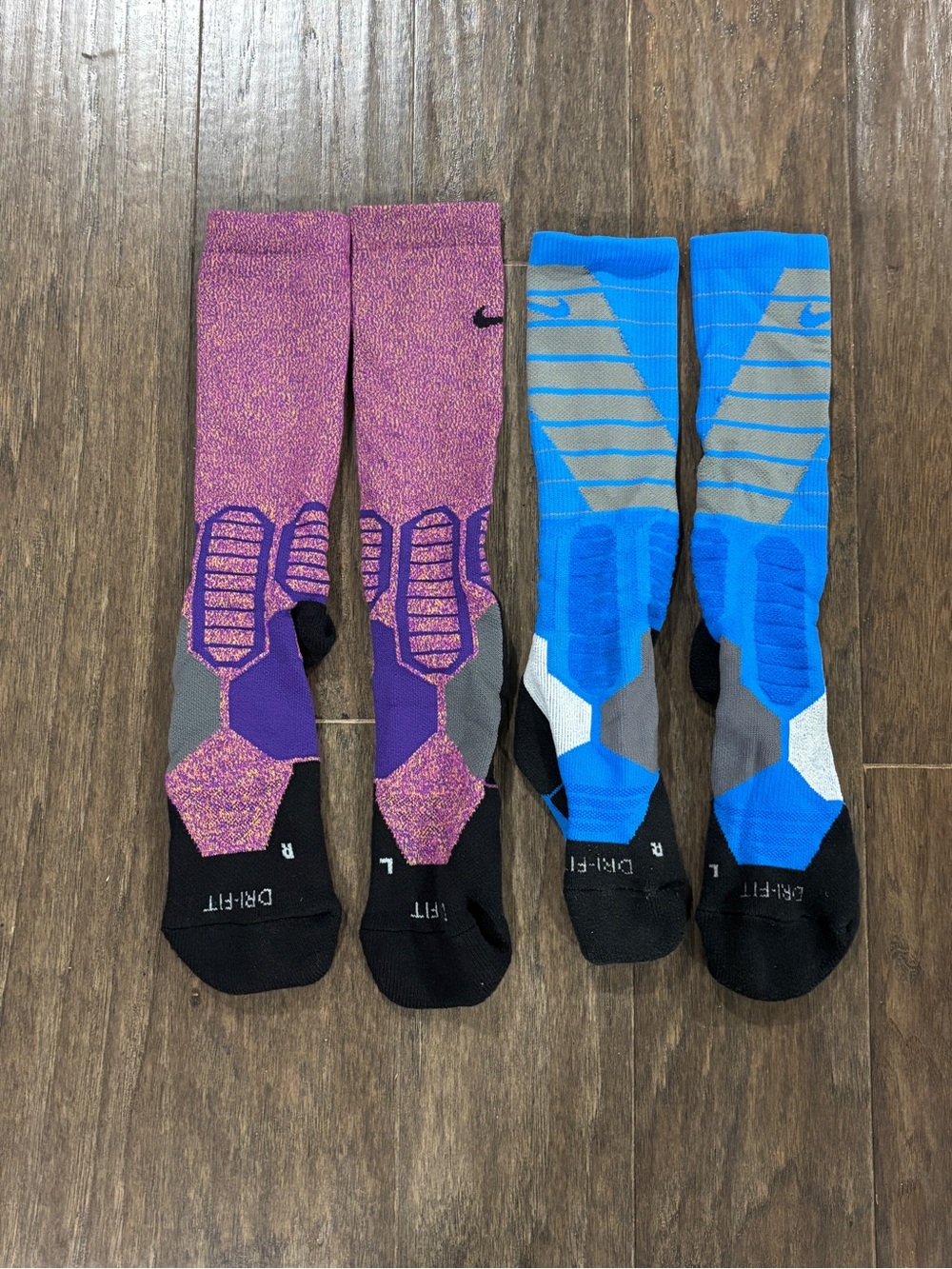 Nike Elite Men’s Large Athletic Crew Socks - Pink, Purple & Blue (Two Pairs)